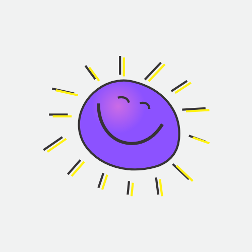 A purple sun with sun rays on a white background.