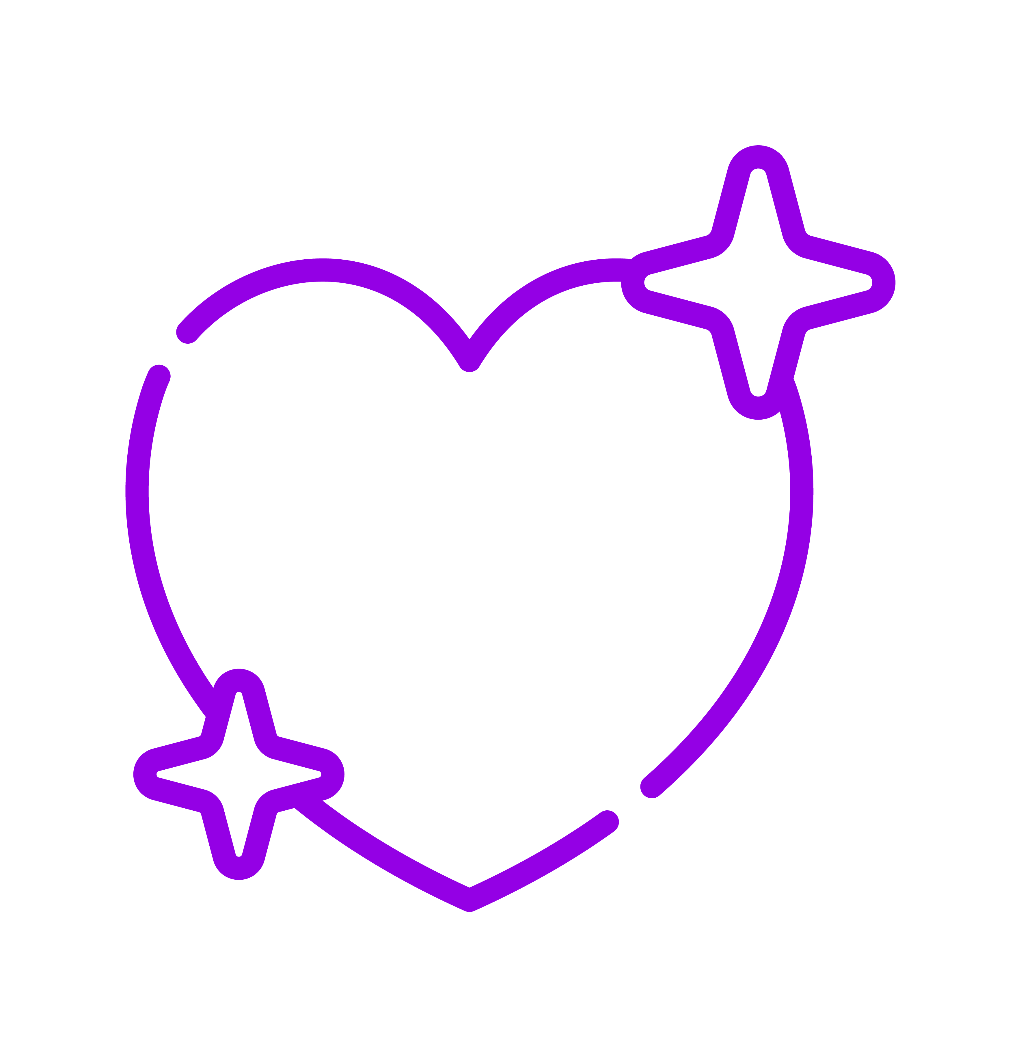 A purple heart with stars on a transparent background.