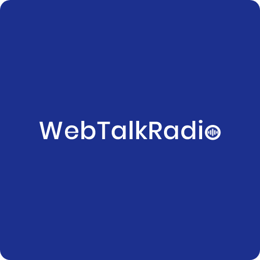 WebTalk Radio logo on blue background