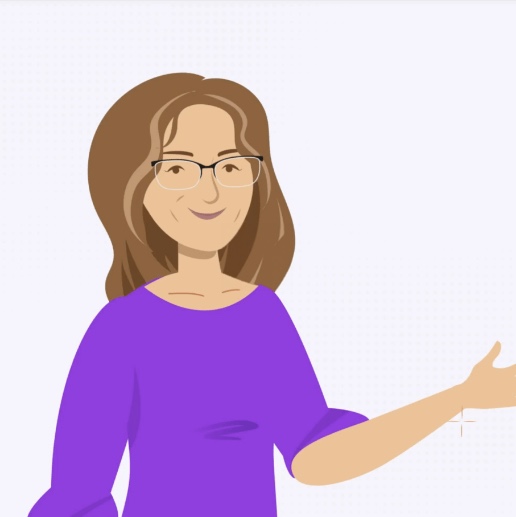 A cartoon image of a Dr. Nan Wise wearing glasses and a purple shirt.